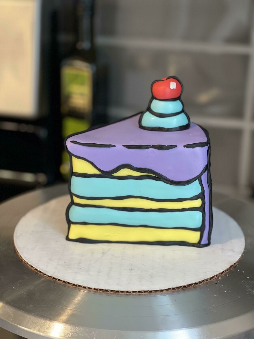 Attempted To Make A “Cartoonish” Cake Slice. My First Time Working With Fondant As Well And I Made Marshmallow Fondant