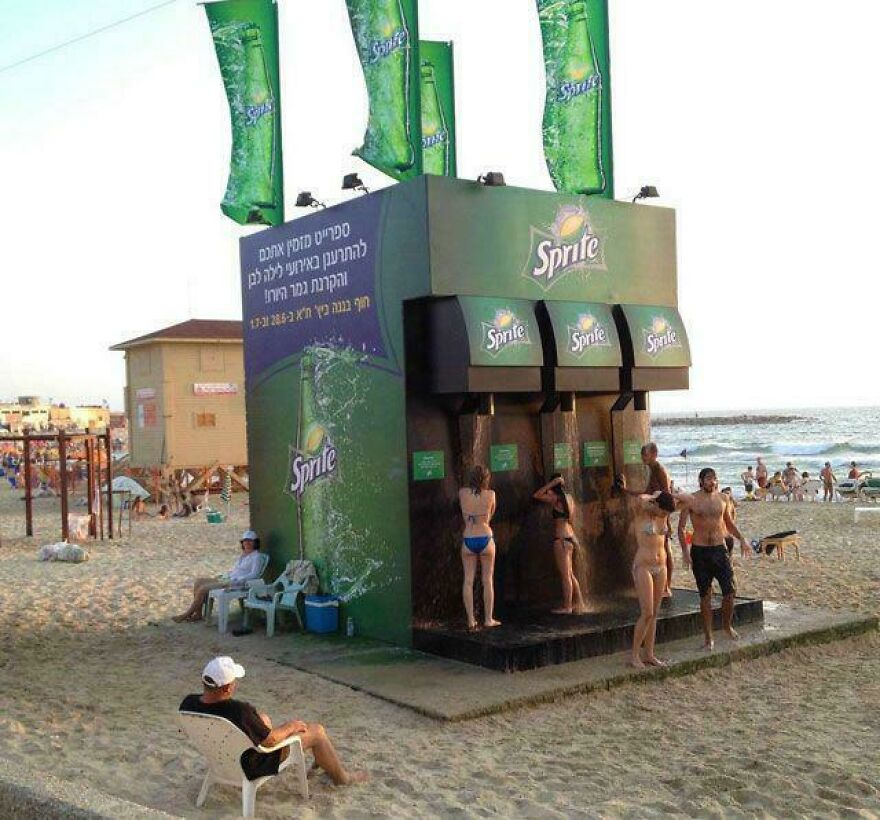 Beach Shower That Looks Like A Giant Sprite Machine