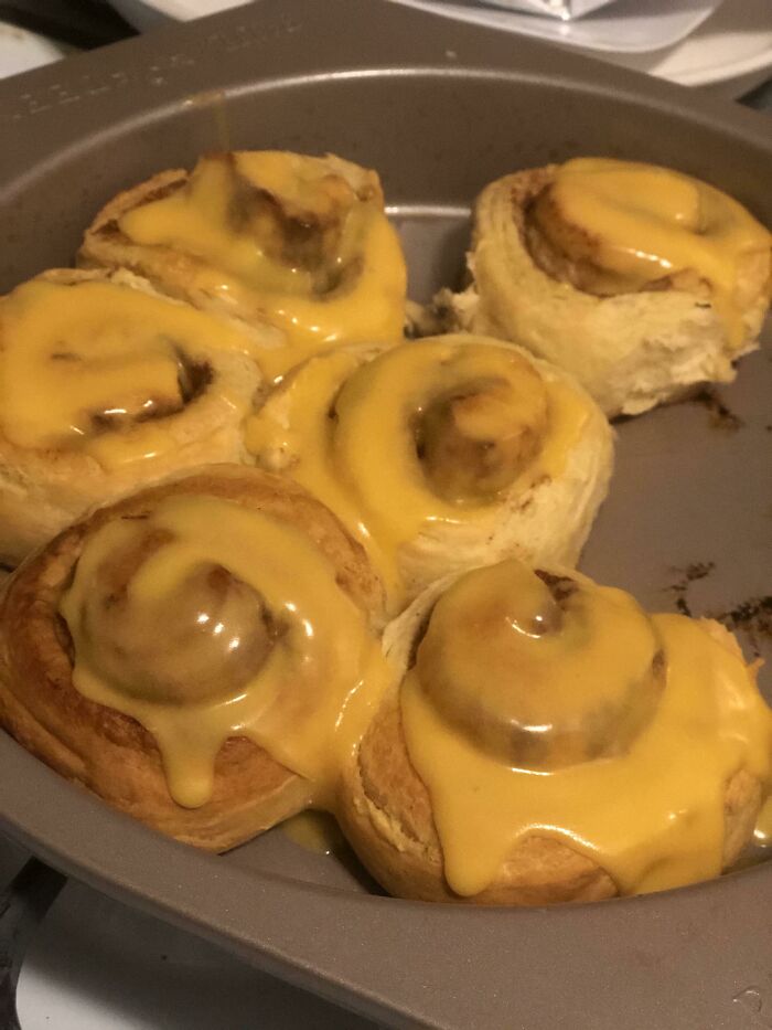 My Husband Wanted A Sweet Treat. I Made Orange Rolls. To Keep It Interesting, One Of These Has Nacho Cheese On It