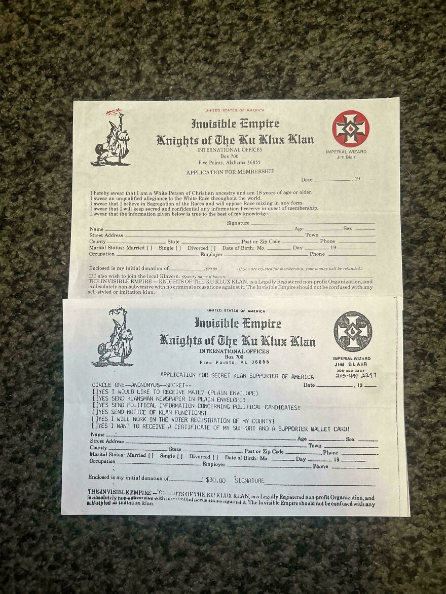 Found An Old Kkk Membership Application In My Grandfathers Old Things
