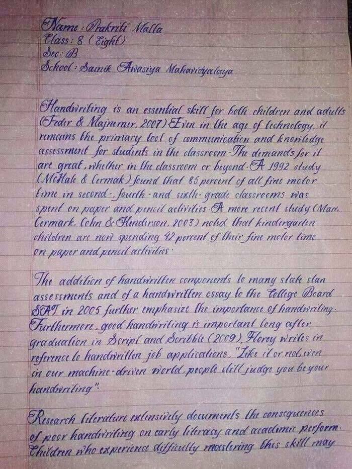 This Is The Handwriting Of Nepalese Yr 8 Student Prakriti Malla Which Was Recognized As The Most Beautiful Handwriting In The World