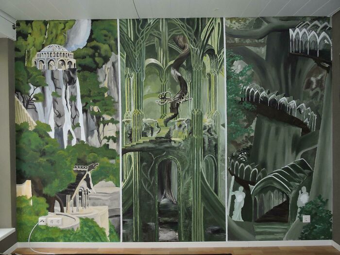 The LOTR Wall My Mother Painted For My 15 Year Old Self (2016). Was Told To Post It Here