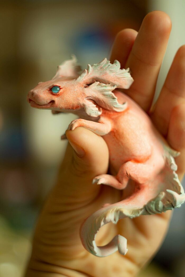 Axolotl Figurine Sculpted With Polymer Clay