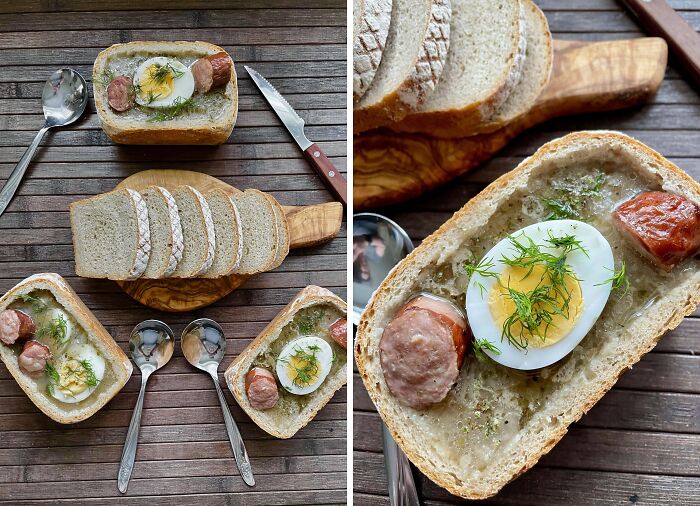 Traditional Polish Soup In A Bowl Made Of Bread. It Is Usually Eaten On Easter