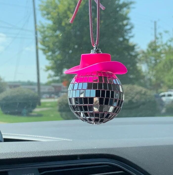 Transform Your Car Into A Disco Stage With Pink Disco Ball Mirror Charm