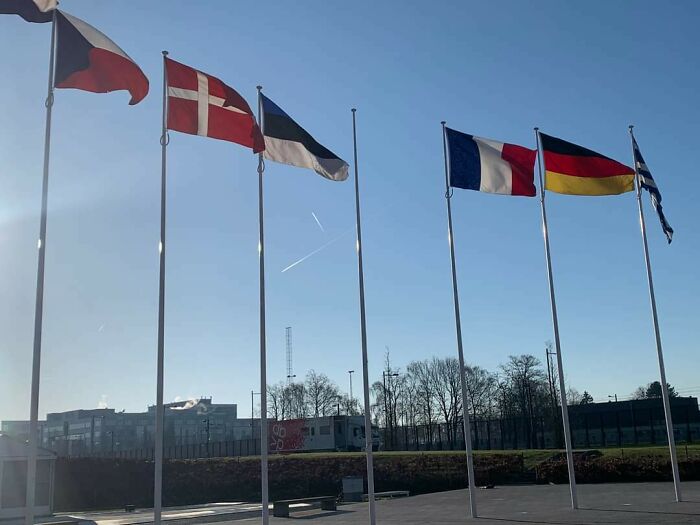 A New Flagpole At The Nato Headquarters Installed