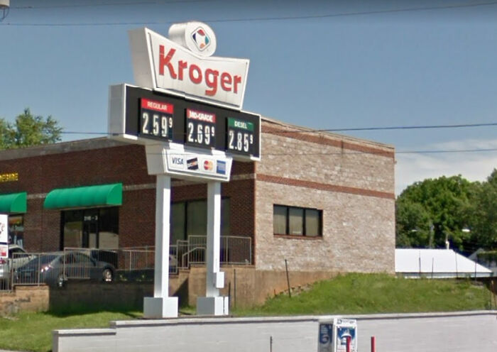 Reused Krispy Kreme Sign Now Kroger Gas Station (Down The Street Is A Really Old Reused Pizza Hut Sign)