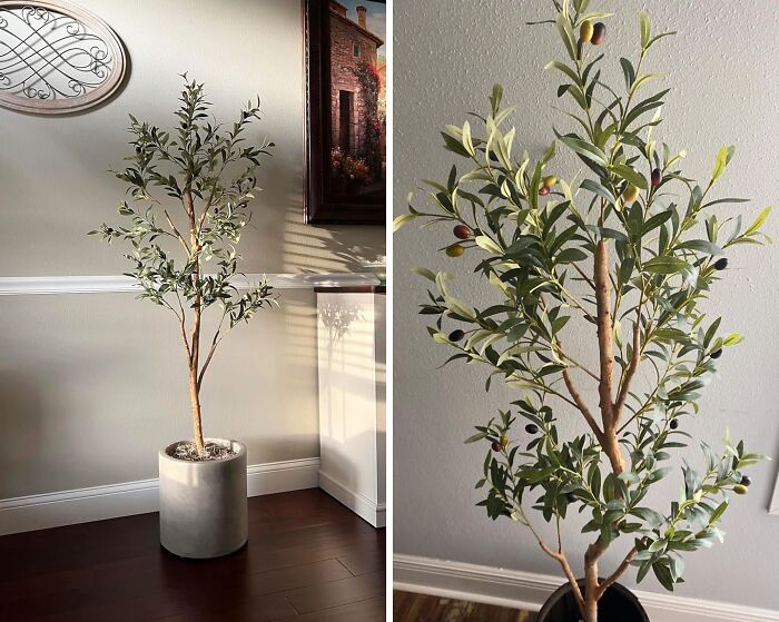 Bring Nature Indoors: Lifelike 6ft Artificial Olive Tree With Natural Wood Trunk - Perfect For Home Or Office Decor!