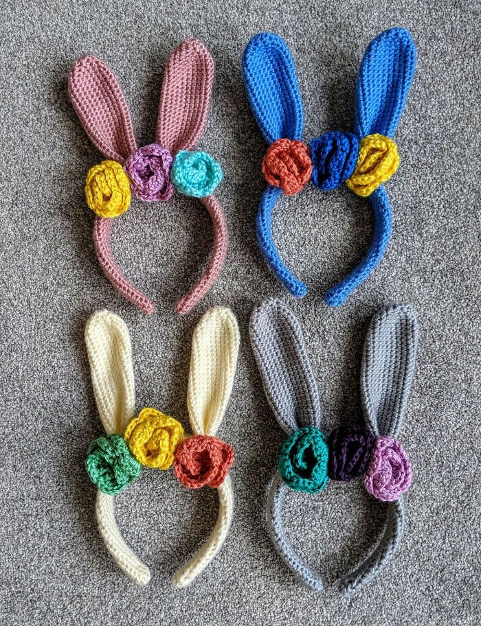 Crochet Bunny Headbands, They Stay Up Surprisingly Well Even Though There Are No Wires