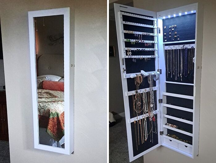 Glam Up With Songmics: LED Mirror Jewelry Cabinet For Chic Organization!