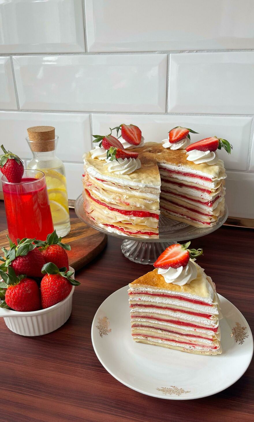 Strawberry Vanilla Crepe Cake