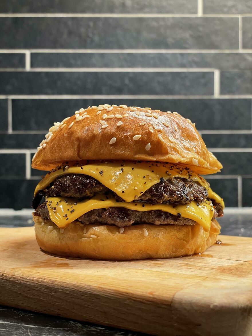 Classic Double Cheese Burger Wrapped In A Buttery Brioche Bun