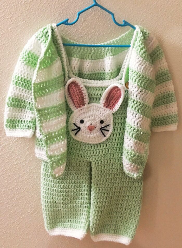 My Wife Just Finished This Easter Overalls And Cardigan Set
