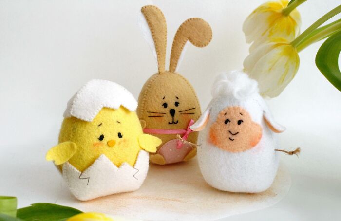My Felt Easter Chick In The Eggshell, Lamb And Bunny Cubs