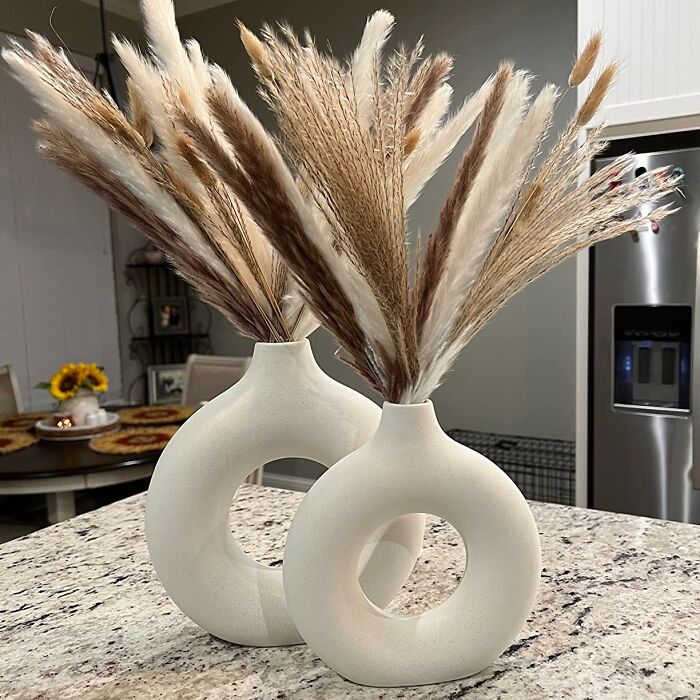Nordic Chic: Set Of 2 Off White Donut Vases For Understated Elegance!