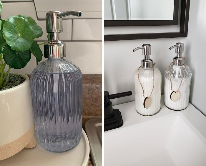 Say Goodbye To Plastic Bottles With JASAI 18 Oz Glass Soap Dispenser That Adds A Classy Touch To Your Kitchen And Bathroom!