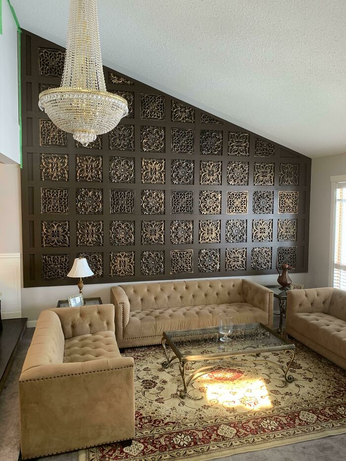 Well Since I Am In Self Quarantine, Might As Well Do Some House Projects I Have Been Thinking Of Doing. Here Is The Finished Wall Of My Formal Living Room. It Was Bland Before And I Wanted Something Unique And An Attention Getter. Here It Is...my Official Formal Living Room