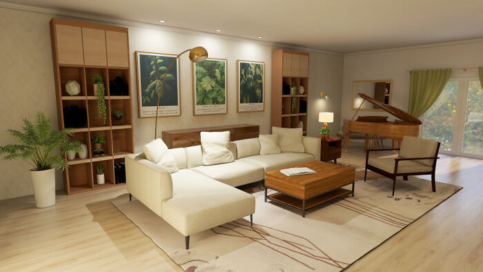 One Of My First Designs (As Hobby). Earthy Mid-Century Modern Living Room