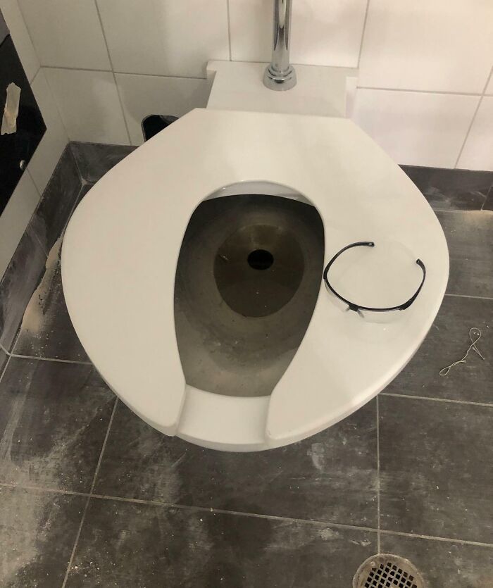 How Big This Toilet Seat Is. (Safety Glasses For Scale)