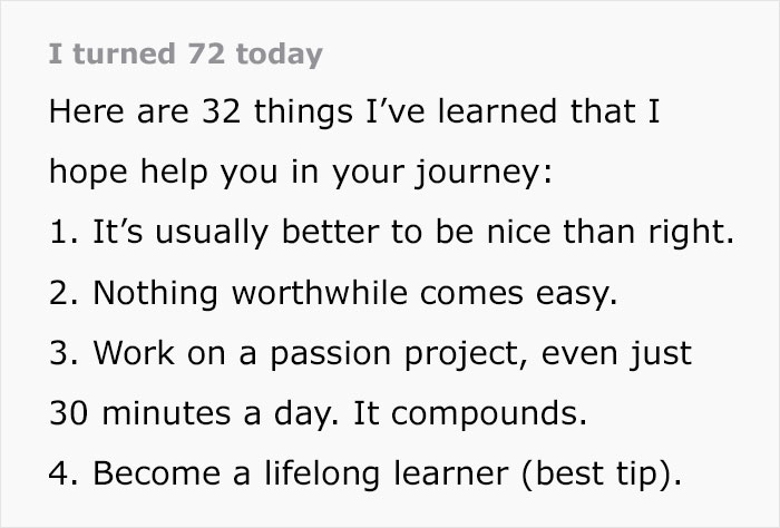 “Cheat Sheet”: 72-Year-Old Imparts 32 Pearls Of Wisdom To Navigate Life’s Challenges “Cheat Sheet”: 72-Year-Old Imparts 32 Pearls Of Wisdom To Navigate Life’s Challenges