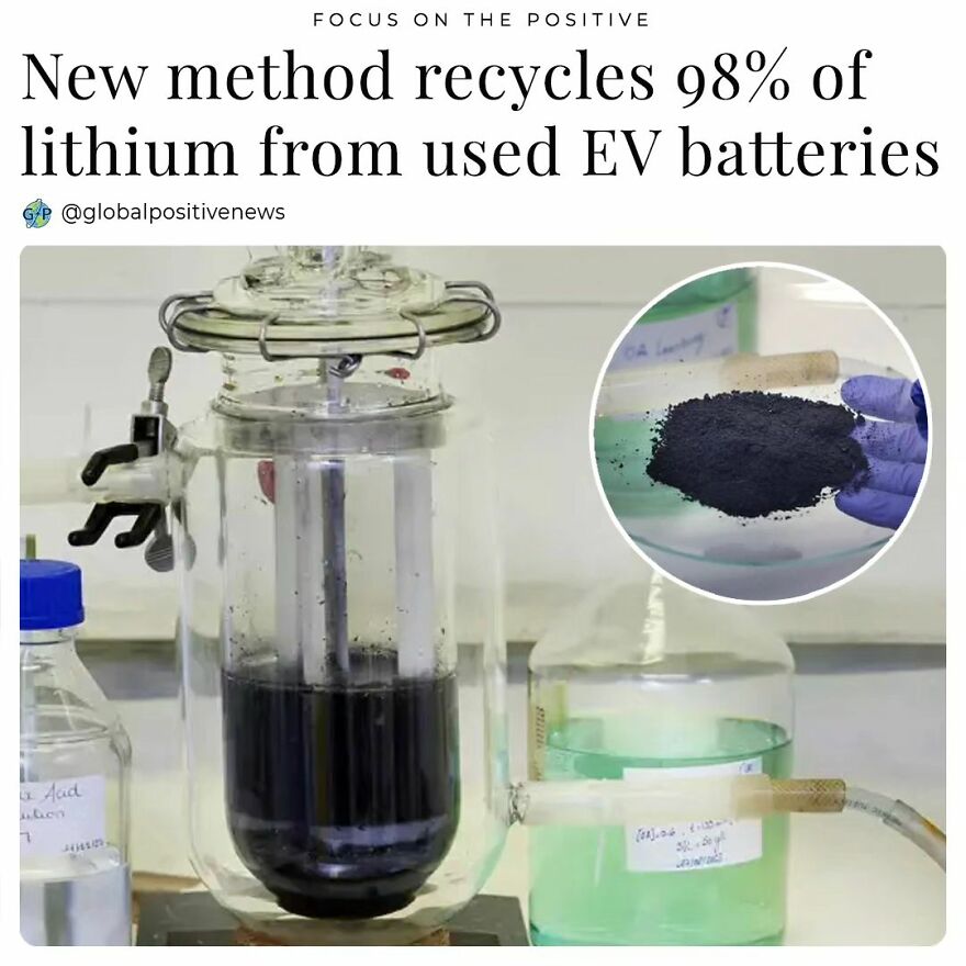 Researchers From The Chalmers University Of Technology In Sweden, Have Developed A Recycling Method That Recovers 100% Of Aluminum And 98% Of Lithium From Used Electric Vehicle Batteries