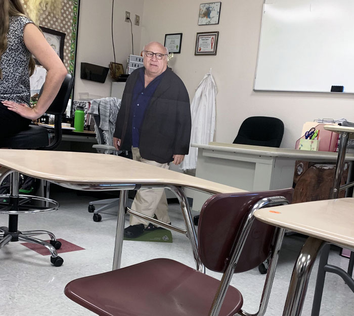 The Biology Teacher Added A Life-Size Cutout Of Danny DeVito To Her Room