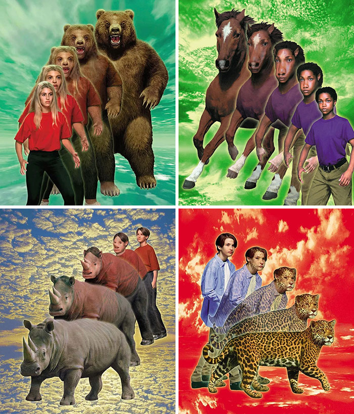 Ilustraciones de portada 'de Animorphs', la serie de libros infantiles de ciencia y fantasía que presenta a niños transformándose en animales, junio de 1996 a mayo de 2001