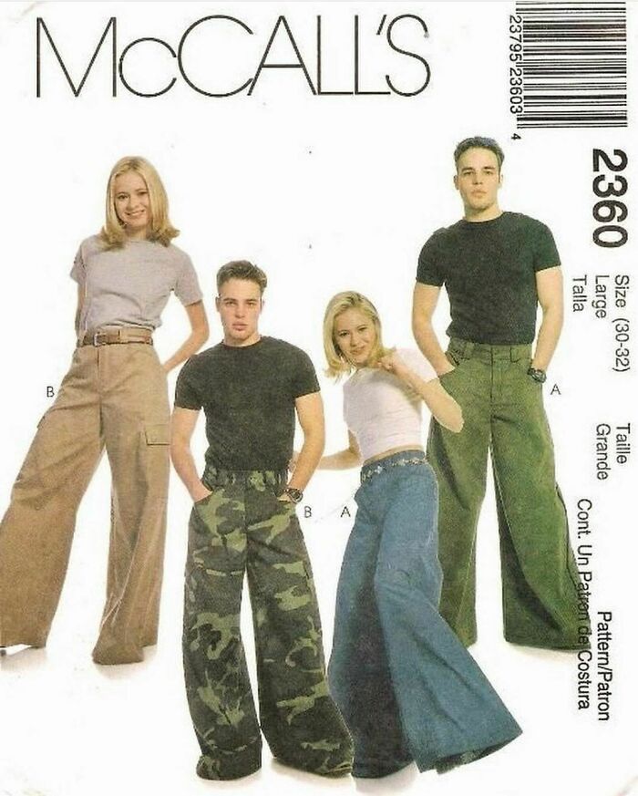 Pantalones anchos y acampanados de los catálogos de Mccall's de finales de los 90