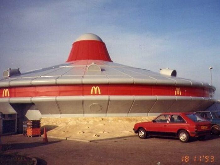 Iconic UFO Themed Mcdonald’s In Alconbury, Cambridgeshire In The UK, November 1993