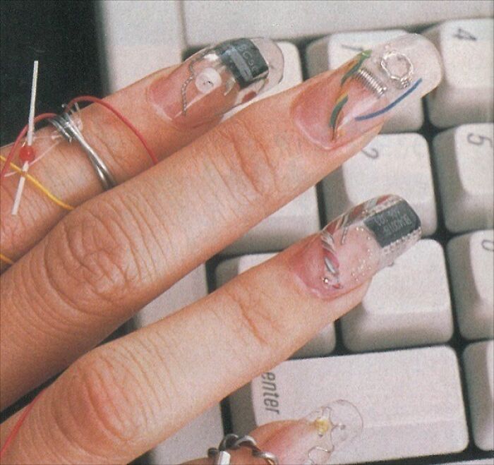 Nails By Michiko Matsushita, 1999 Tiny Computer Components Embedded Under Clear Acrylic