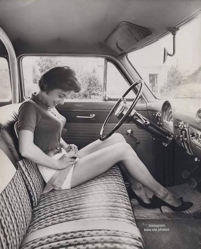 Girl With Early Car Seat Belt, Ca. 1950s The Automotive Seat Belt, As We Know It Today Was First Offered On Nash As An Option In 1949. Ford Followed With Optional Seat Belts In 1955...