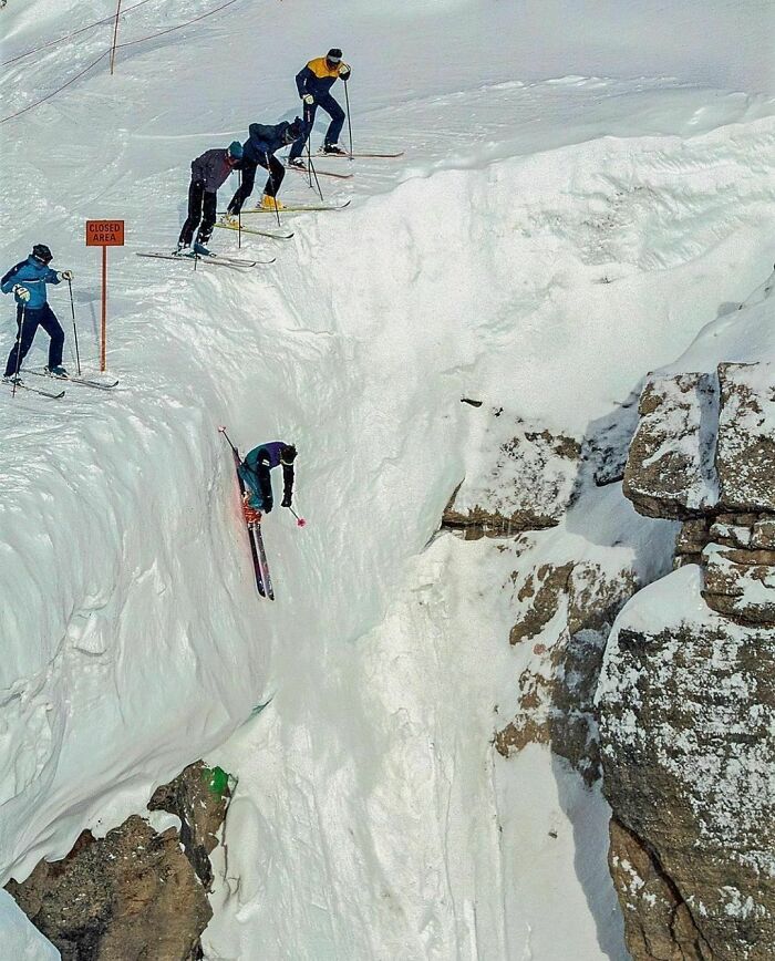 Doug Coombs Dropping In At Corbet's Couloir (Wyoming), 1989