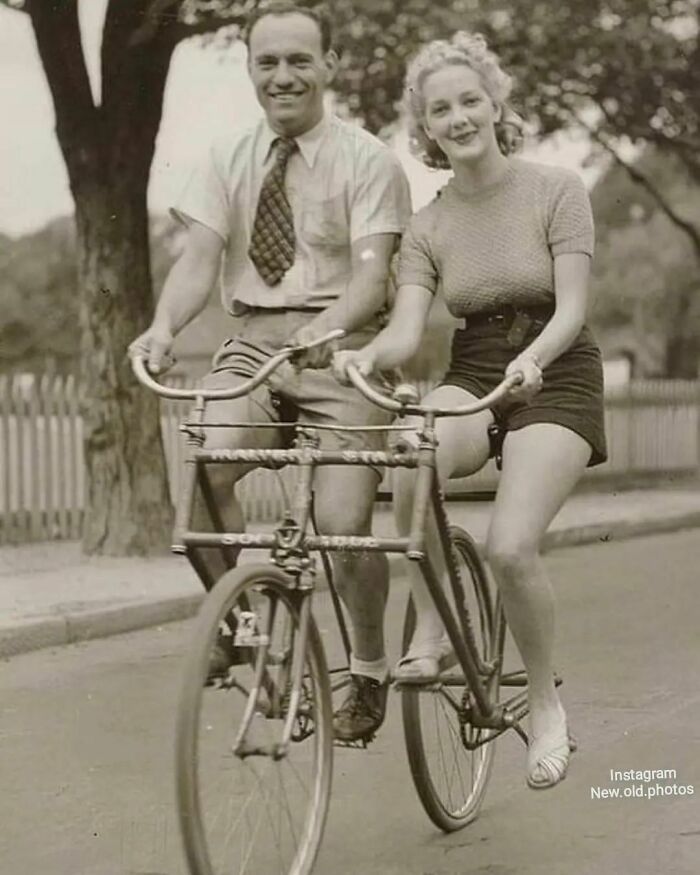 Couple On A Malvern Star Abreast Tandem Bicycle, New South Wales, Australia. C. 1930s Photo By Sam Hood