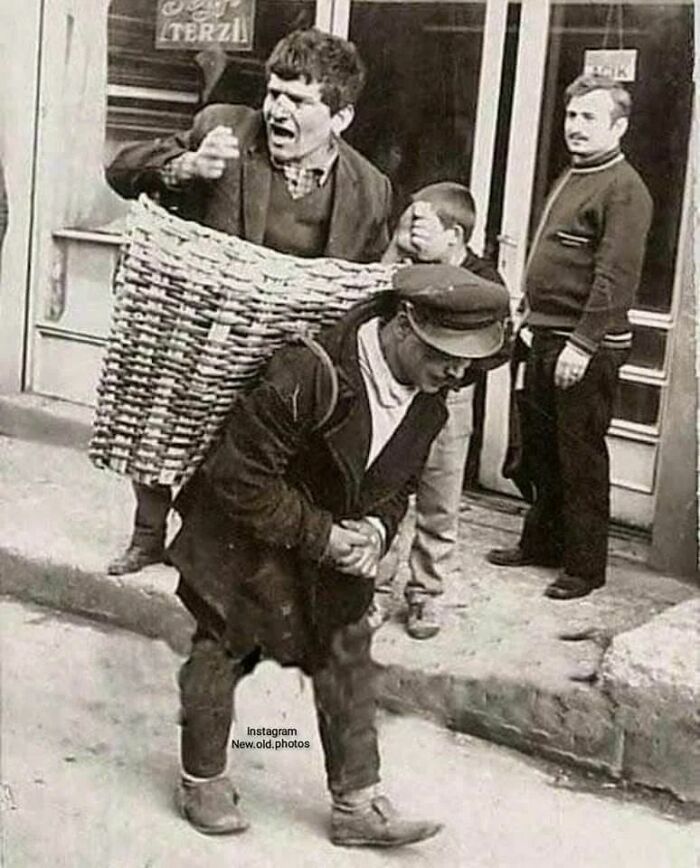A Drunken Man Placed In A Basket And Carried Away, Istanbul, 1960s 