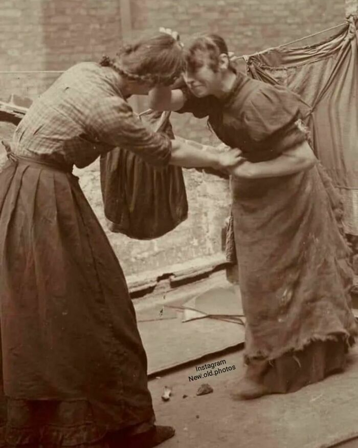 Drunken Women Fighting On A Rooftop , London 1902