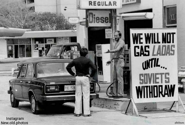 We Will Not Gas Ladas Until ... Soviets Withdraw When The Soviet Union Invaded Afghanistan , Some Gas Stations In Toronto Refused To Gas Ladas. 1980s
