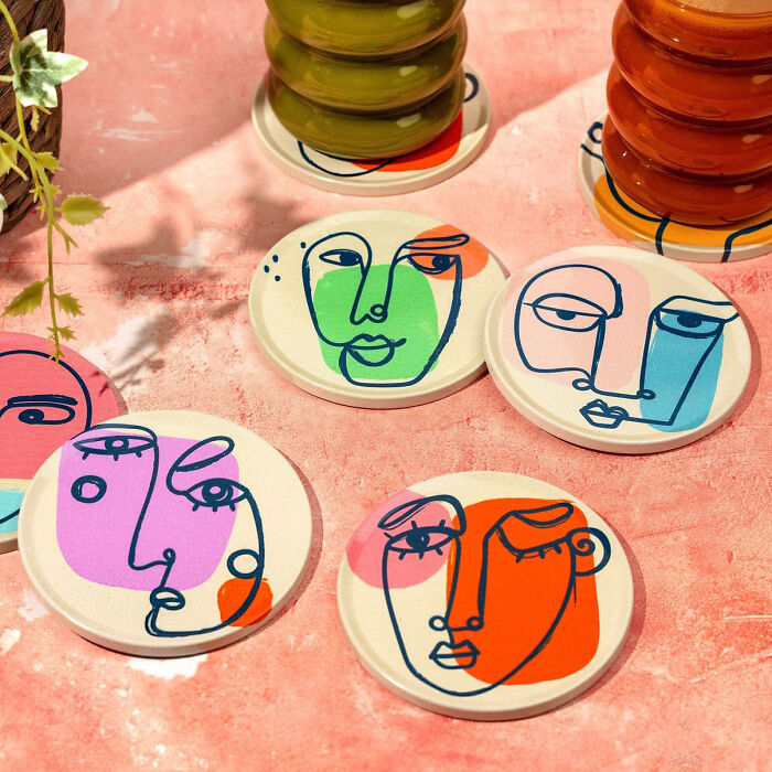 Artistic And Unique Touch For Your Home: Abstract Faces Art Coaster Set 