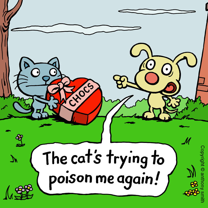 Have Fun With The Adventures Of "Cattitude Ans Doggonit", Where A Blue Cat And A Yellow Dog Are The Protagonists