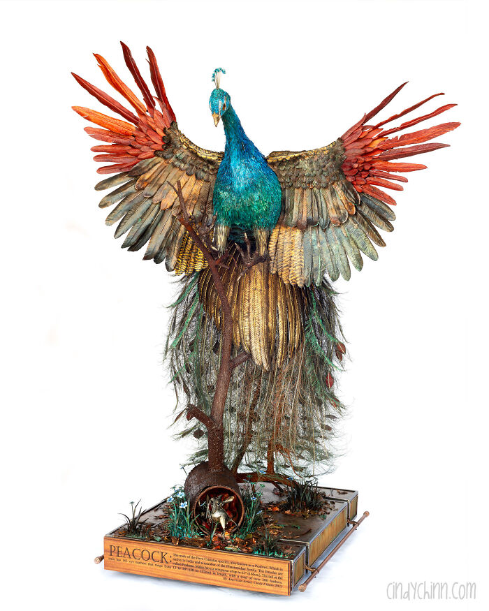 This Life-Size Peacock Is Made From Scrap Copper, Brass, Stainless Steel And Wood. The Log Base Is An Old Heater Tube! I Spent Over A Year Building This Piece