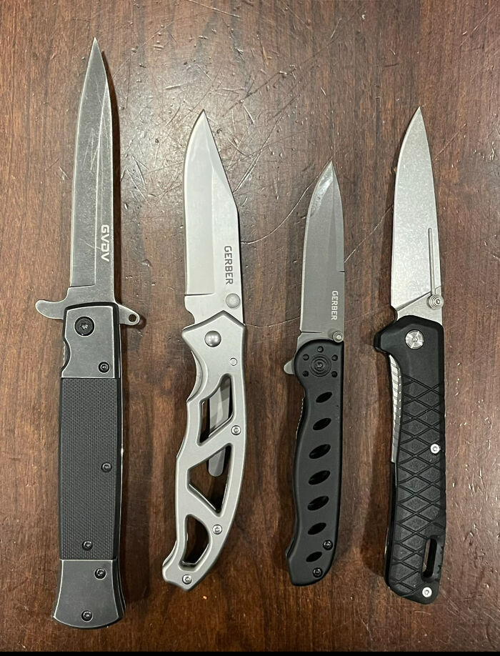 My 4 Favorite Knives, 3 Gerber And 1 Gvdv. All Good Quality For Outdoor Use