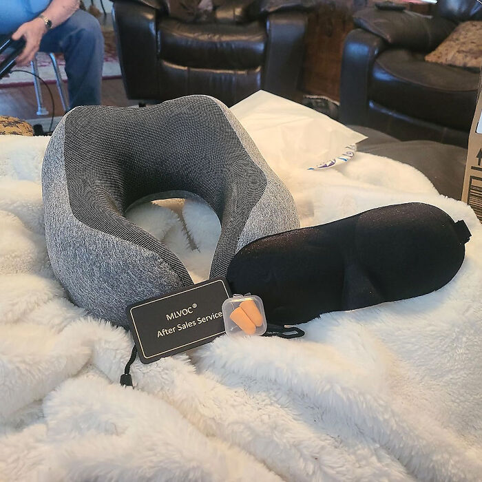  Memory Foam Neck Pillow Set With 3D Eye Mask, Earplugs, And Luxury Bag - Perfect For Long-Distance Journeys Together!