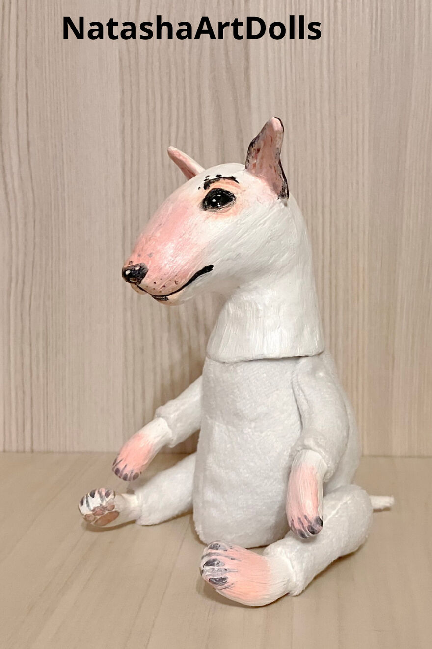 Dog Bull Terrier Art Doll - Anthropomorphic Dog Figurine - Mixed Media Sculpture - Poseable Art Doll