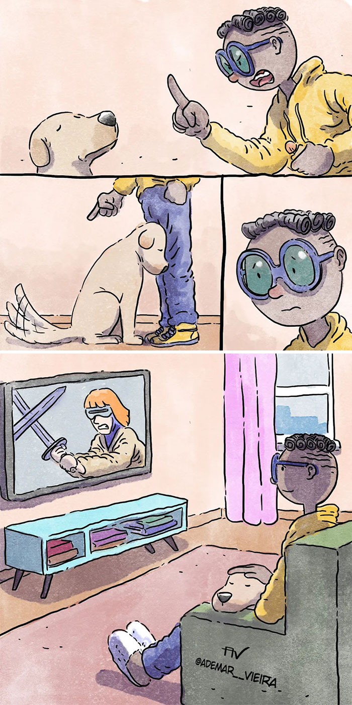 5 Emotivos cómics sobre la vida con un perro y un gato, por Ademar Vieira