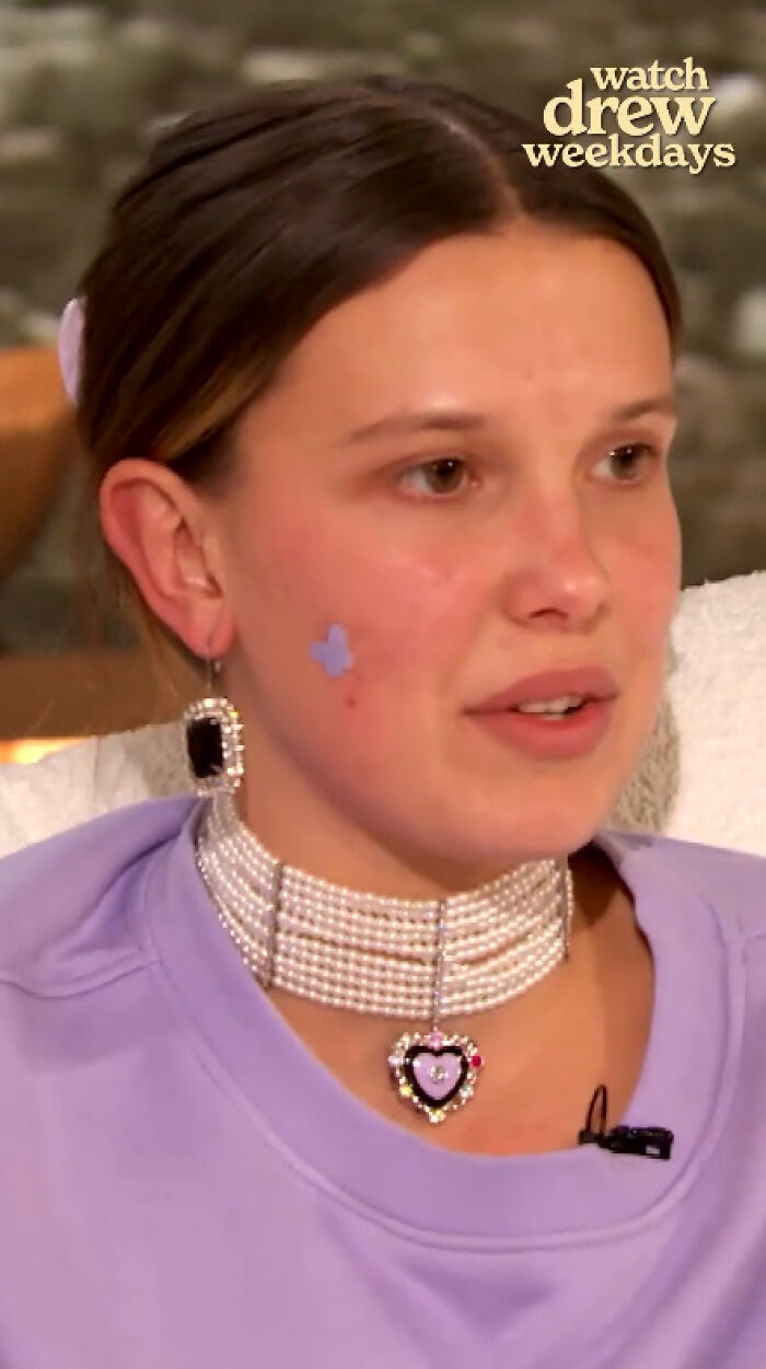 Millie Bobby Brown Ditches Makeup, Wears A Pimple Patch On The Drew Barrymore Show