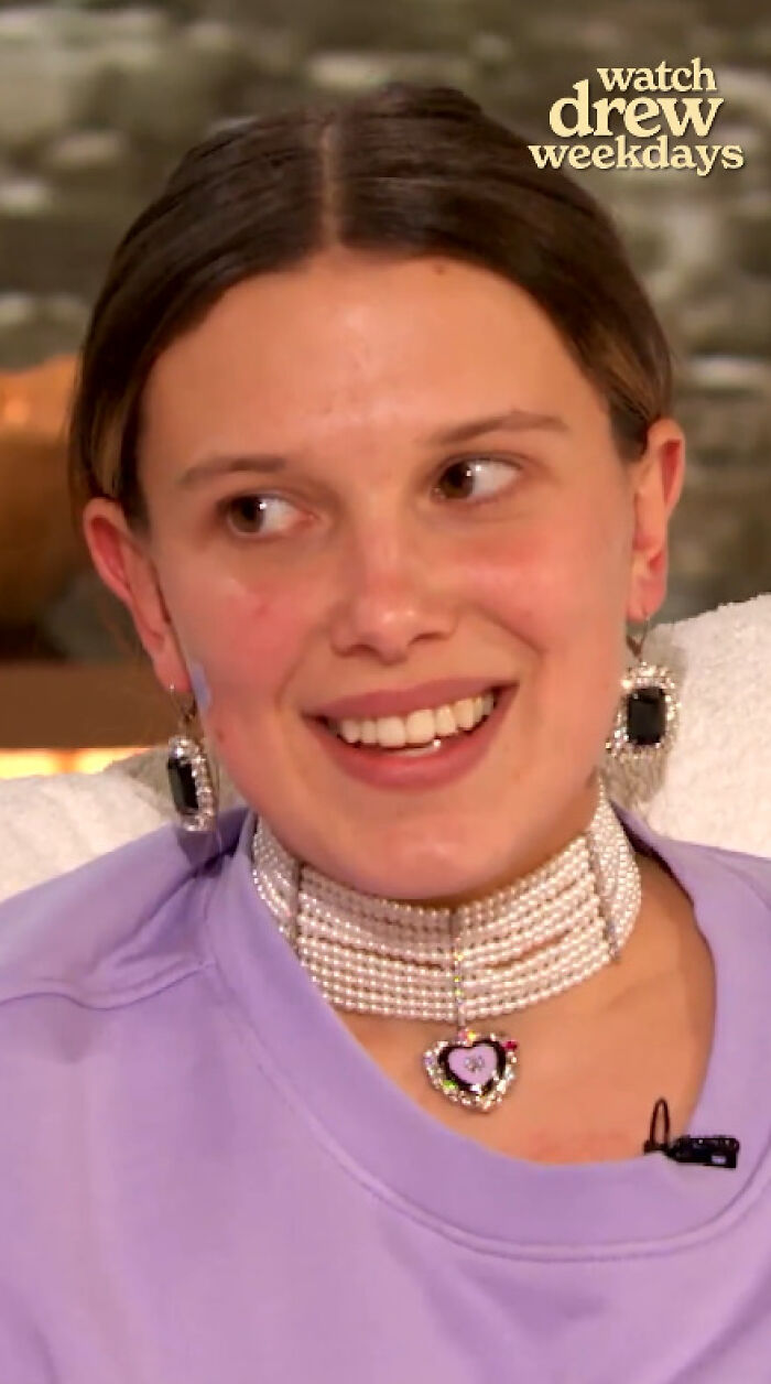 Millie Bobby Brown Ditches Makeup, Wears A Pimple Patch On The Drew Barrymore Show