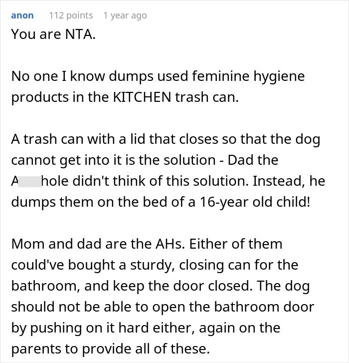 Dad Asks Teen To Throw Away Menstrual Products In Kitchen, She Refuses, So He Dumps Them On Her Bed