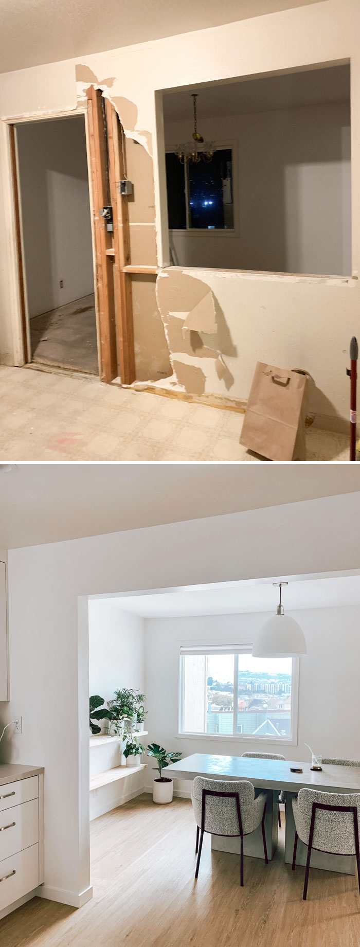 The Process Of Taking Down Our Kitchen Wall And Creating More Of An Open Layout From The Kitchen To The Dining Room. We Love How Spacious This Feels