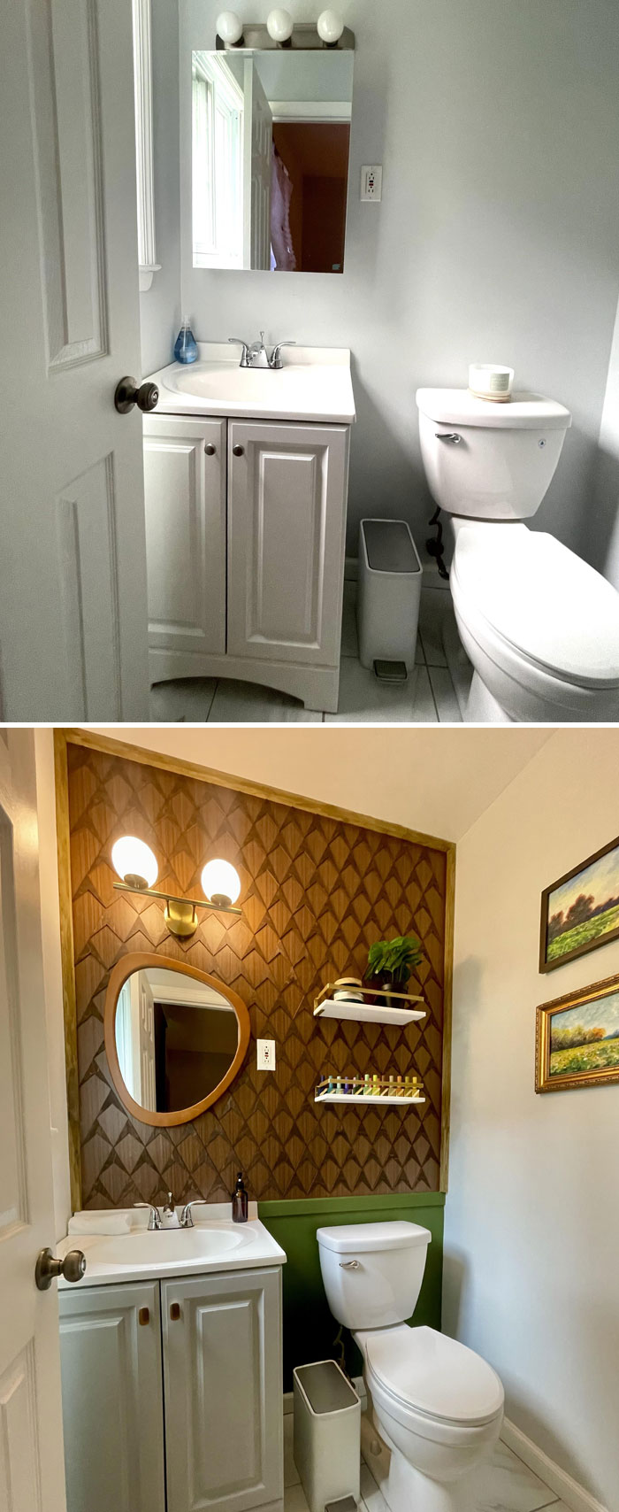 Powder Room Before And After, Mid-Century Vibe