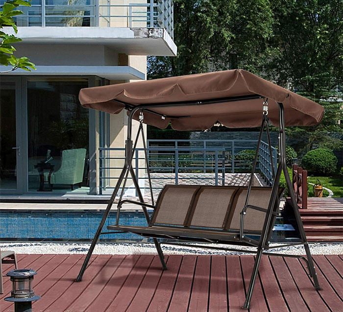  A 3-Person Patio Canopy Swing Chair That's Durable, Adjustable And Perfect For Those Chill, Swing-Back-And-Forth Kinda Days