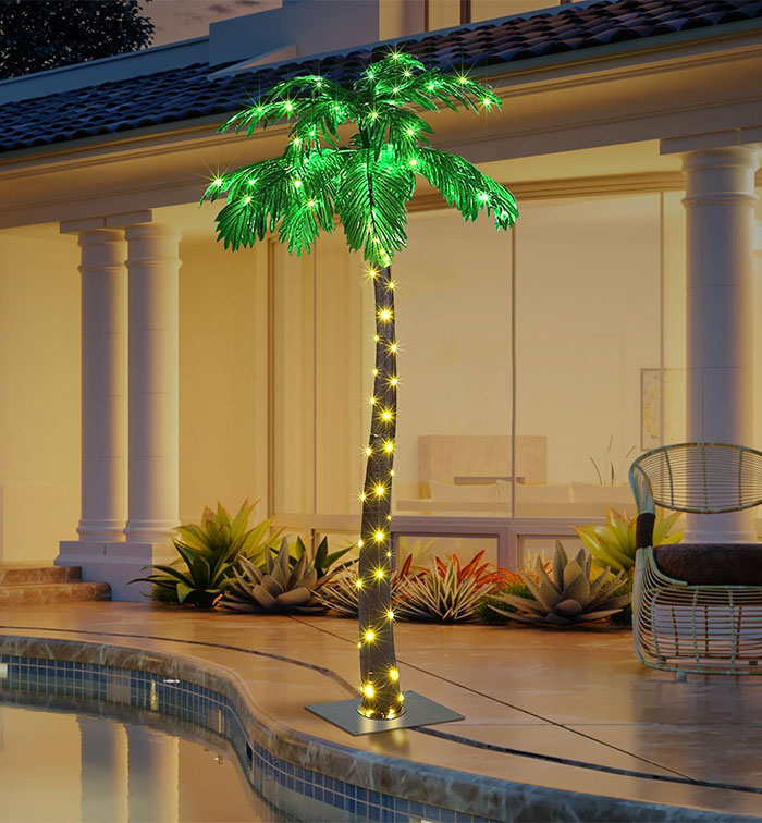 Bring Tropical Vibes To Your Backyard With The Mesmerizingly Lit Lightshare Artificial Palm Tree - Your Perfect Summer Night Companion!